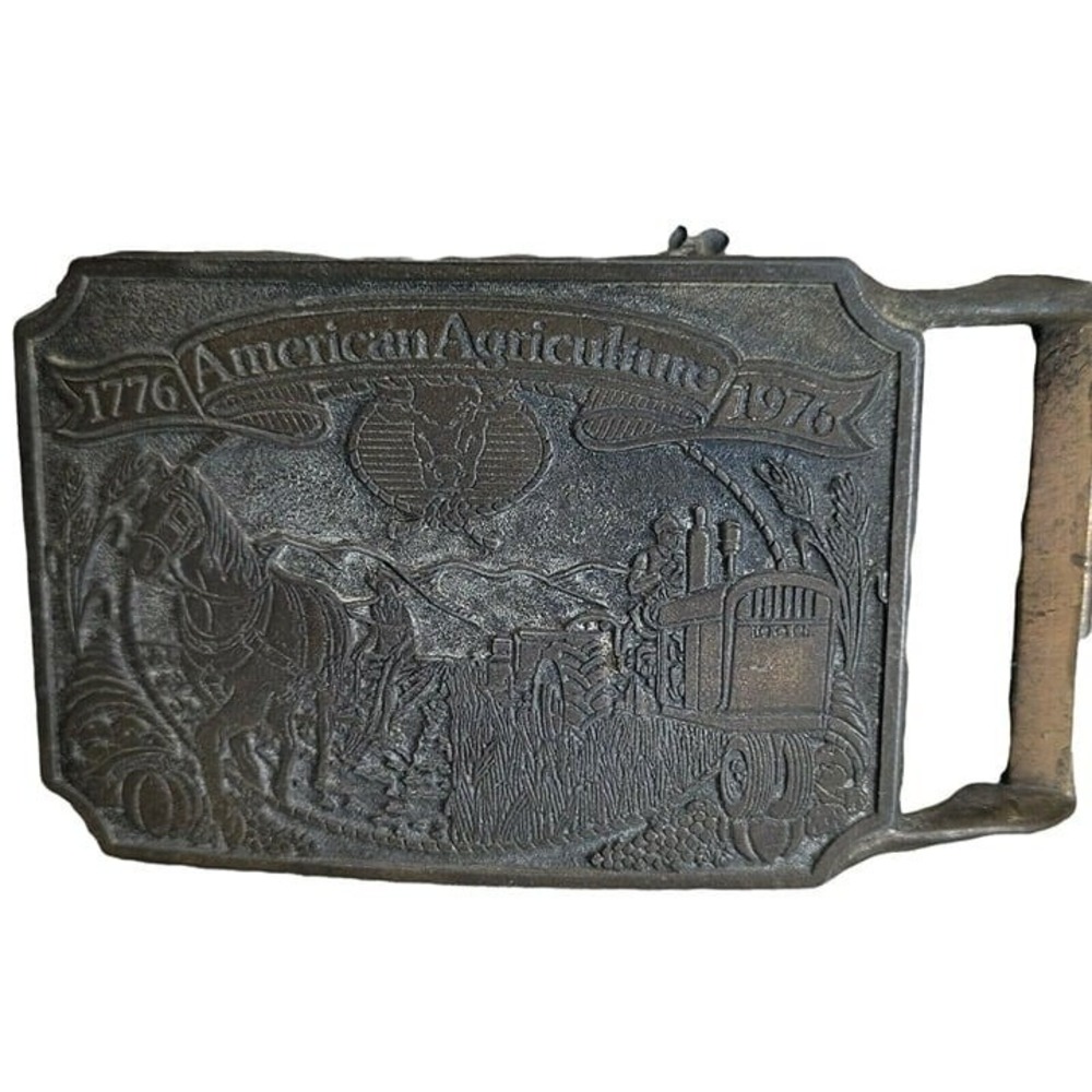 Ortho‎ Belt Buckle Mens Bronze American Agriculture Bicentennial 1776-1976 Vtg